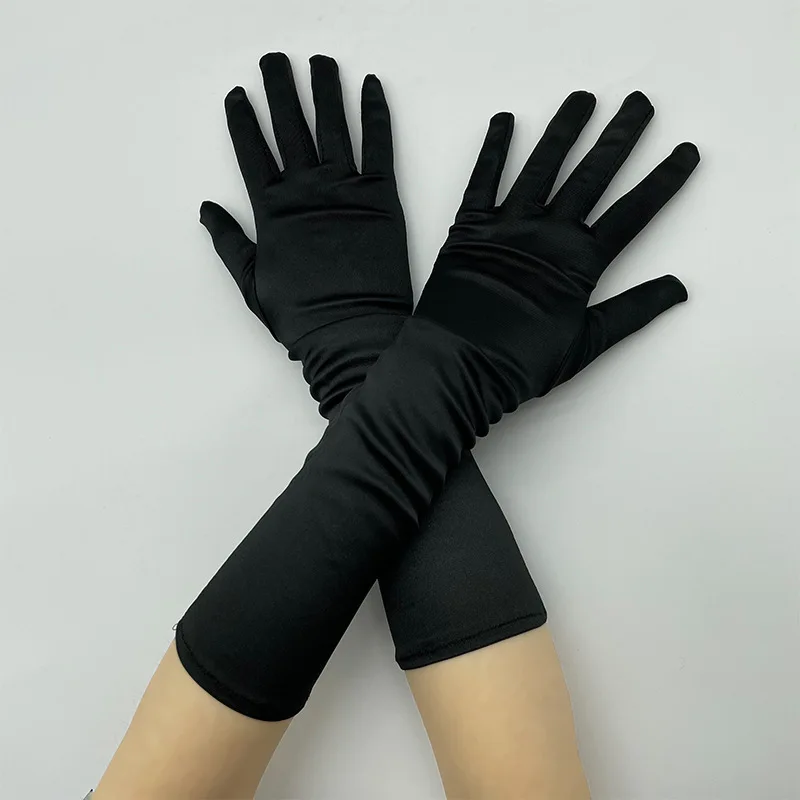 

Women's Gloves Mid Length Gloves Winter Adult Sunscreen Gloves Fashion Stretch Satin Long Spandex Etiquette Gloves A592