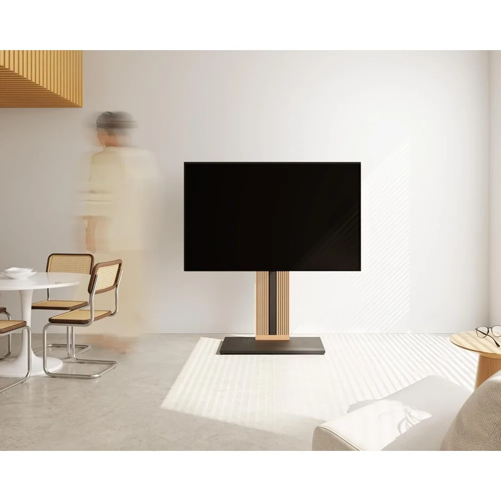 Soporte para TV giratorio de estilo escandinavo con almacenamiento oculto para televisores de 55-88 pulgadas, diseño de montaje en piso alto