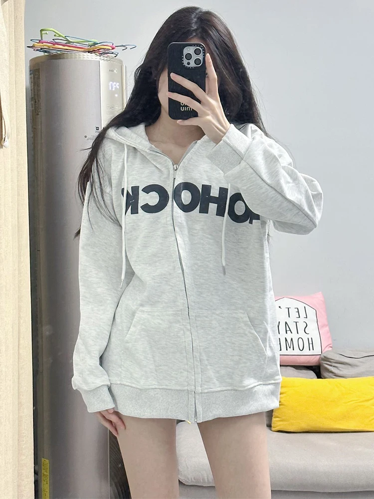 

Кардиган KING BRAND с капюшоном и принтом из пенополиуретана, весна-осень, повседневная женская универсальная верхняя одежда в уличном стиле, с длинными рукавами, свободного кроя