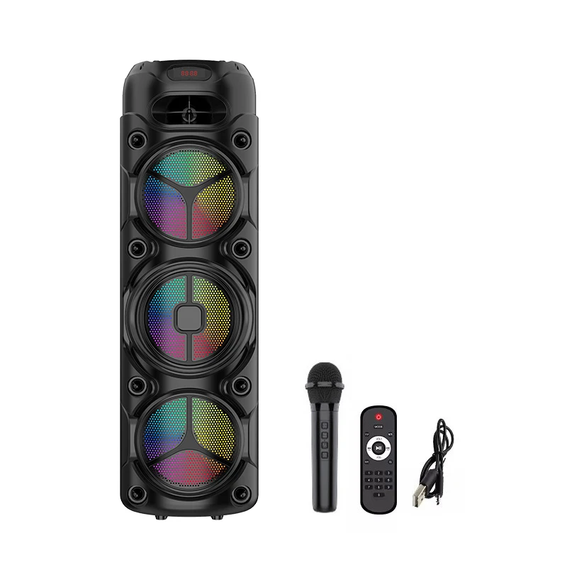 مكبرات صوت بلوتوث محمولة مقاومة للماء للاستخدام الخارجي، مضخم صوت لاسلكي متعدد الوظائف، مركز موسيقى عالي الطاقة للرقص المربع مع ميكروفون