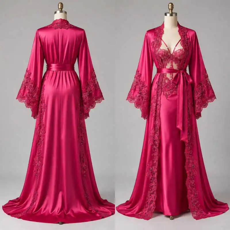 Elegante conjunto de dos piezas para novia: bata y camisón con aplicaciones, ideal para sesiones de fotos, ropa de dormir, bata de baño, pijama para damas de honor, confeccionado a medida.