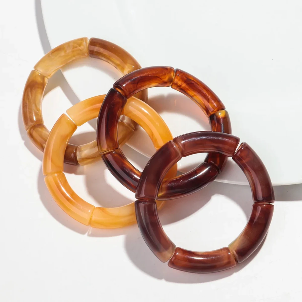 

Fashion Resin Acrylic Bracelet Resin Amber Bamboo Bead Elastic Bracelet Bracelet Set 4 Pieces