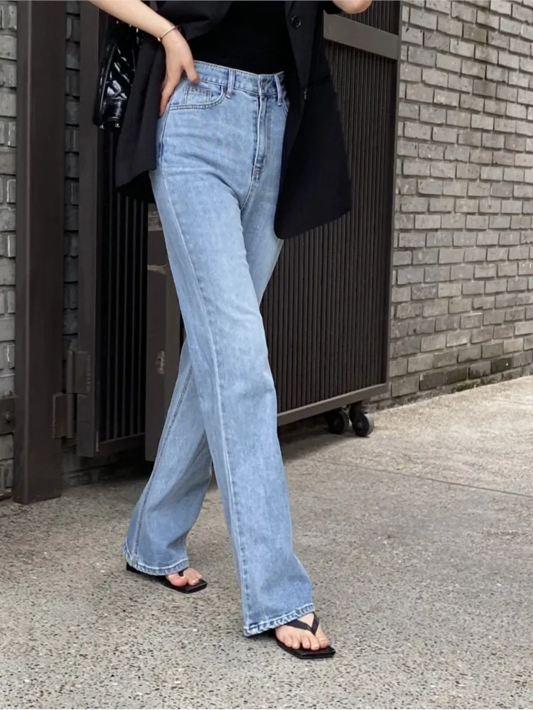 Jeans Herbst lange gerade Hose Frauen hohe Taille Mode lässige Damen hose lose koreanische Stil Frau Hosen