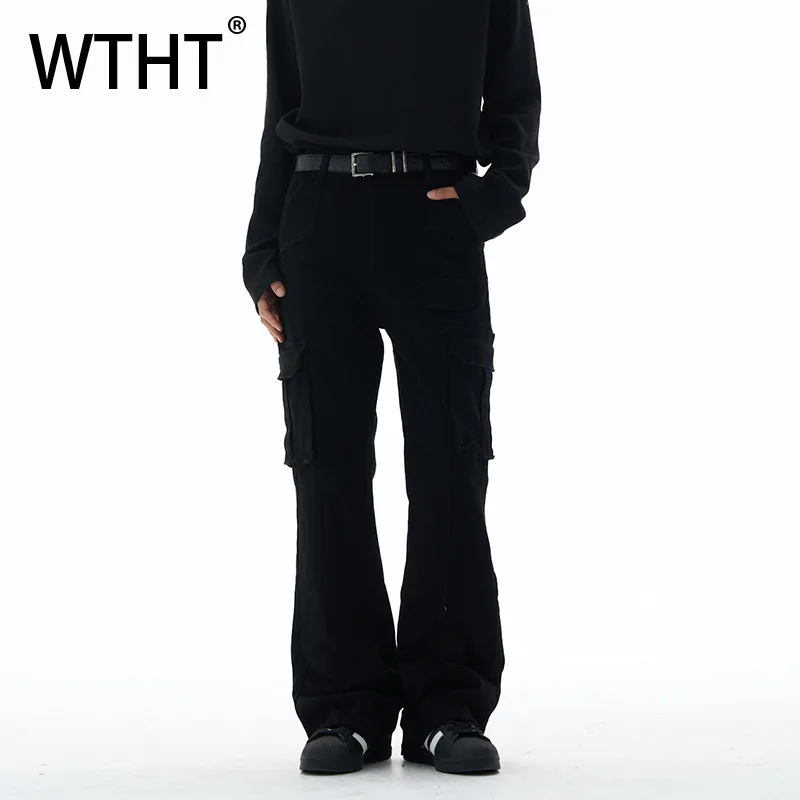 

WTHT модные осенние мужские однотонные брюки с карманами 2021, модные уличные брюки в американском стиле с высокой талией, мужские 2A1819