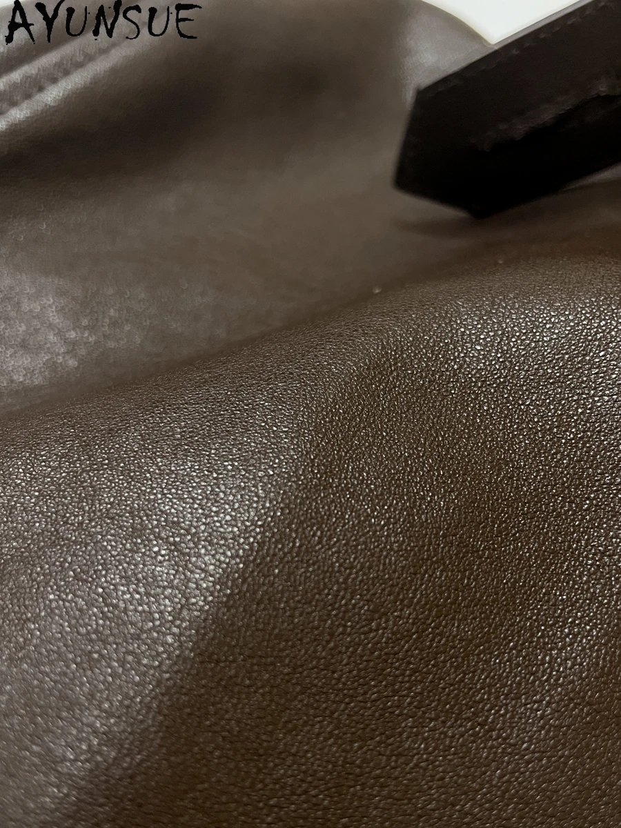 AYUNSUE Echt Leder Jacke Frauen 2025, Echtem Schaffell Frauen Mäntel Herbst Frau Kleidung Gemüse Bräunung Jaqueta De Couro