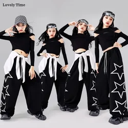 Girls Hip Hop Fashion Crop Top Star Joggers Plaid Pants Clothes Sets Kids Streetwear Children Jazz Street Dance K-pop Costumes