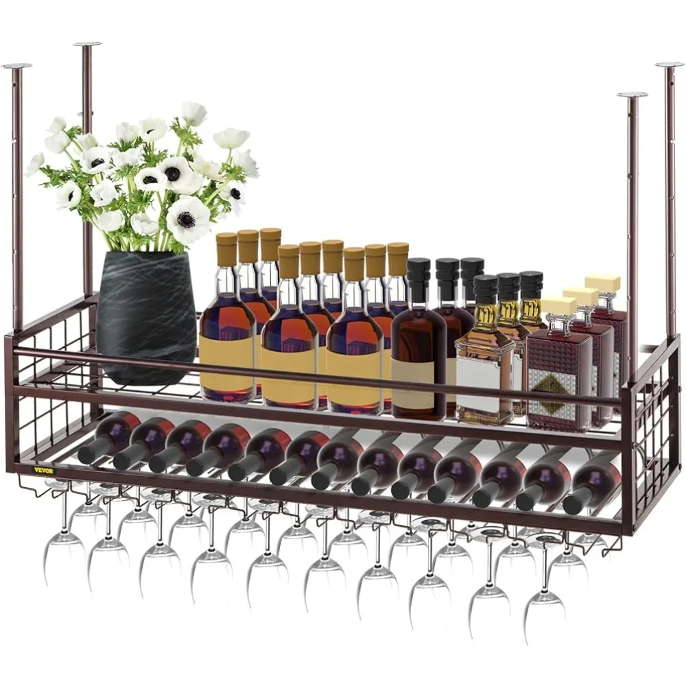 18.9-35.8 Inch Height Adjustable Hanging Wine Rack Cabinet Home and Kitchen Barware Dining  Freight free