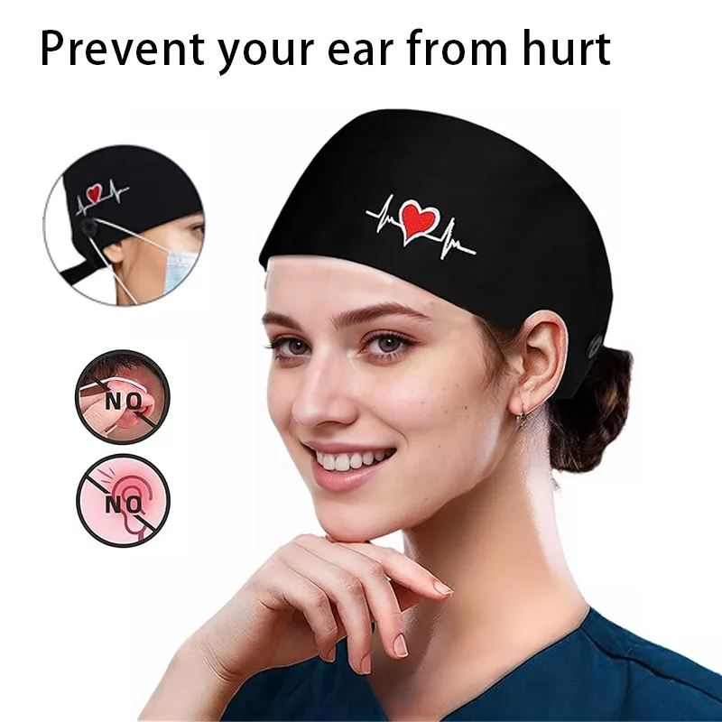 بلون الدعك قبعات مع زر مختبر التمريض قبعة قطنية Gorro Enfermera الحيوانات الأليفة الاستمالة وكالة للجنسين النساء الرجال الجمال قبعات العمل