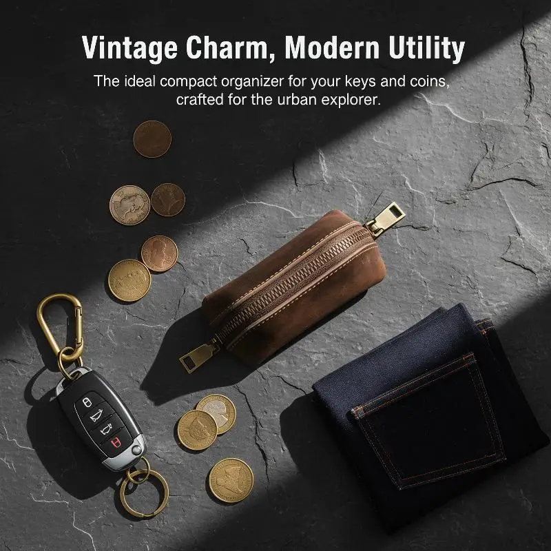 Vintage Coin Purse Zipper Wallet with Retro Design for Credit Cards and Keys Multipurpose Organizer Bag