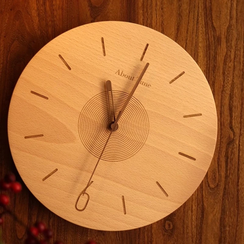 ‌Wood Grain Wall Clock, Silent Round Hanging Timepiece, Living Room Decor Wall Art, Creative Entryway Foyer Decor