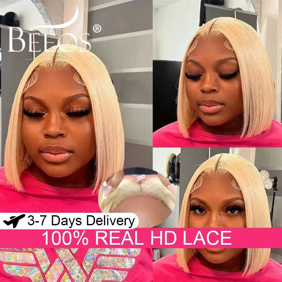 

250% 613 Blonde Glueless Wig Human Hair Ready To Wear 5x5 Real HD Lace Closure Wig Pre plucked Straight Short Bob Wig For Women
