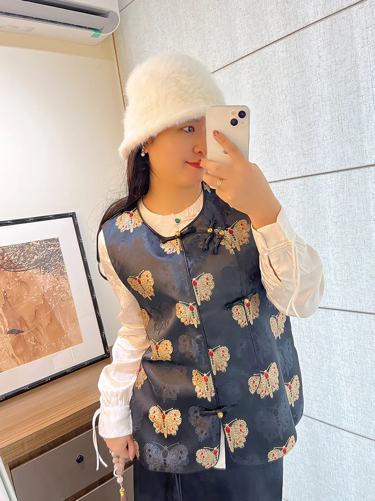 

Новая китайская женская жилетка в стиле ретро, элитный костюм в стиле Тан, одежда для чаепития, топ на пуговицах, модный повседневный стиль