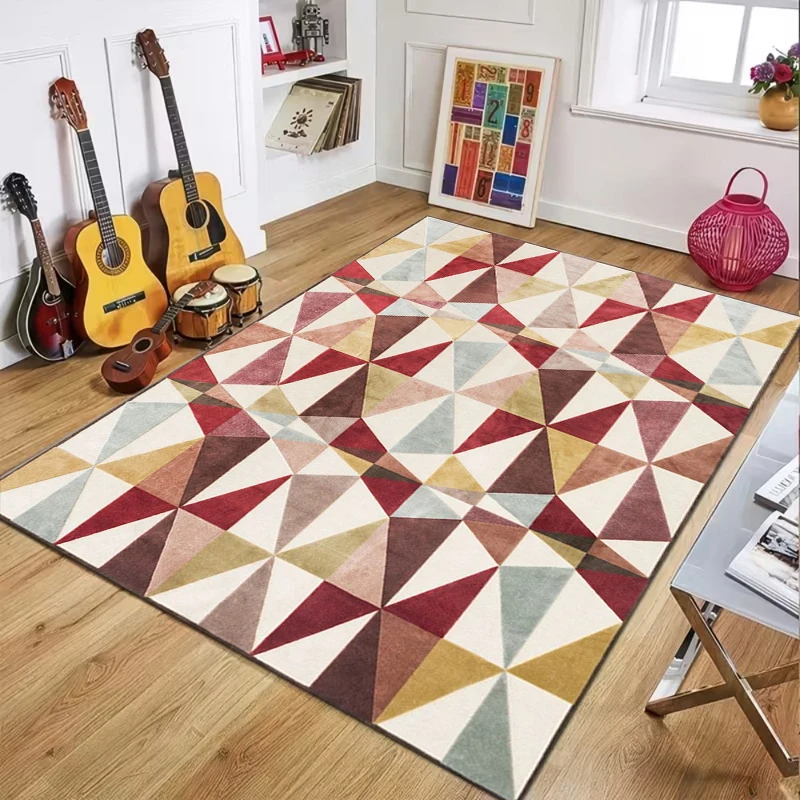 Boho Multicolor Triangle Print Area Rug, Geometric Watercolor Floor Mat for Living Room Bedroom, Modern Home Decor Carpet