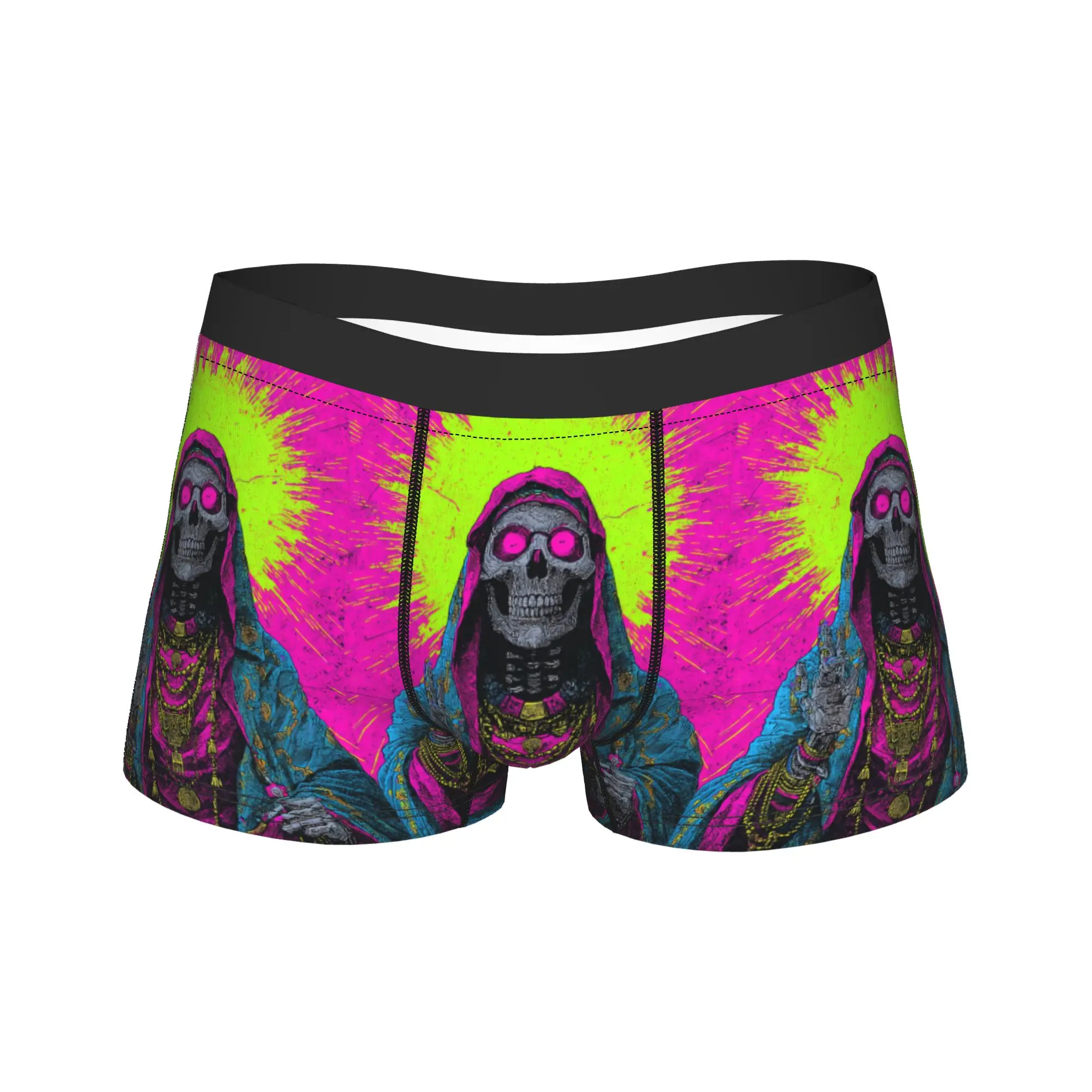 Neon Holy Death Print Underwear  Breathable Underpants Printed Shorts Briefs For Males Pouch Plus Size Boxershorts