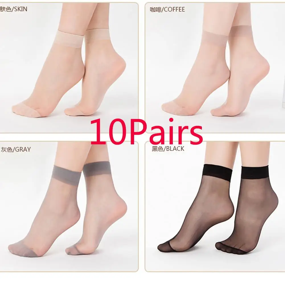 Wholesale 10 Pair Socks Women Silk Thin Socks Short Socks Foot Socks Hosiery Socks Summer Silk Crystal Ankle Socks Transparent