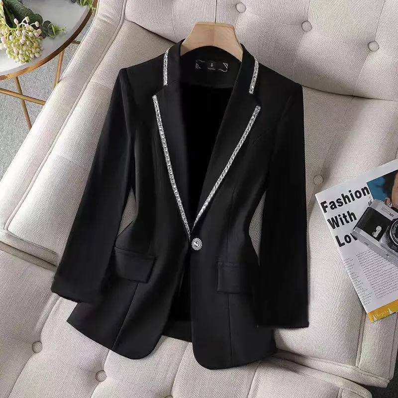 Blazer Solid Color Button Long Sleeve Women\'s Clothing Cardigan Coats Casual Formal Shirt Spring Autumn Turn-down Collar Tops