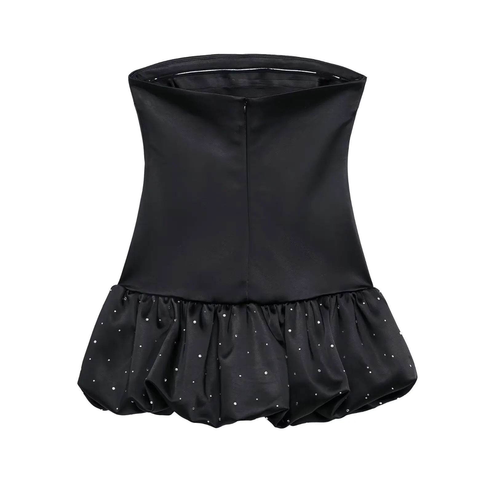 Novo Vestido F JNLEAOG de Cetim de Seda com Decoração de Strass Feng ui, Silhueta Balão, Casual, Cor Pura, Primavera...