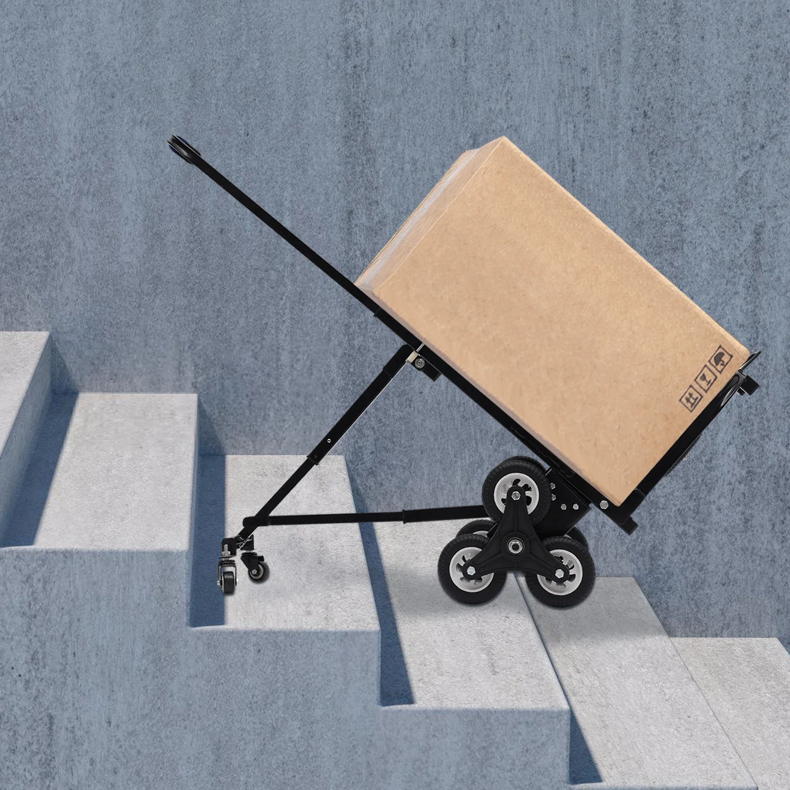 

Stair Climbing Cart with Adjustable Armrest, Sturdy Steel Frame, Foldable Design, 2 Front Wheels, 6 Rear Wheels, Ideal for