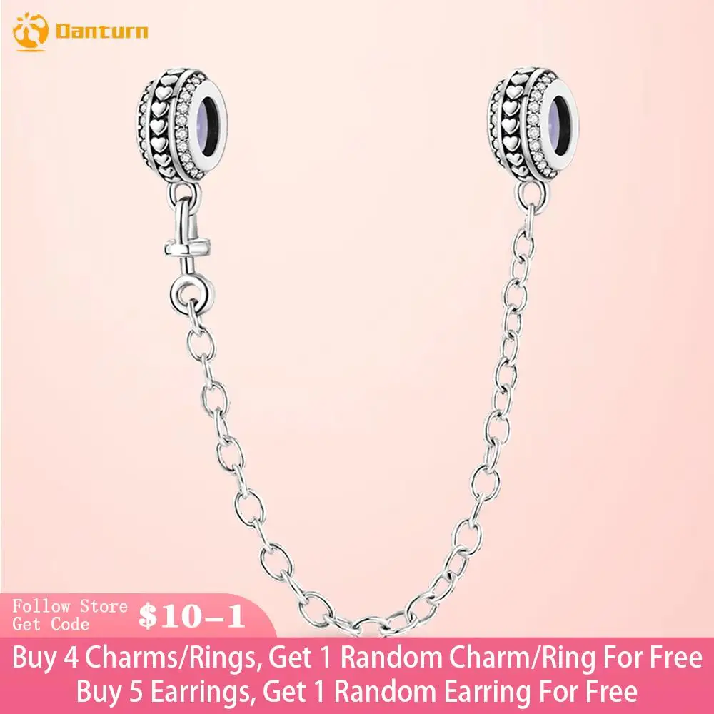 

Danturn 925 Sterling Silver Beads Heart-shaped Double Row pavé Safety Chain fit Snake Chain Bracelets Fashion Women Jewelry