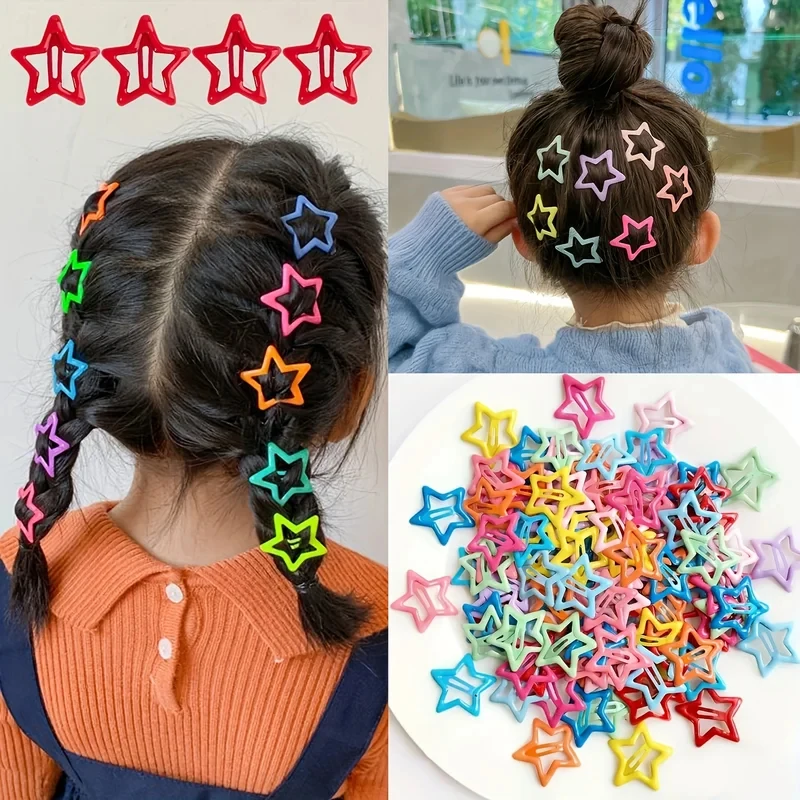 

10/20/40/60pcs Cute Hollow Star Hair Clips Vibrant Colorful Snap Design Perfect For Styling And Makeup Ideal ' Gift Holiday Gift