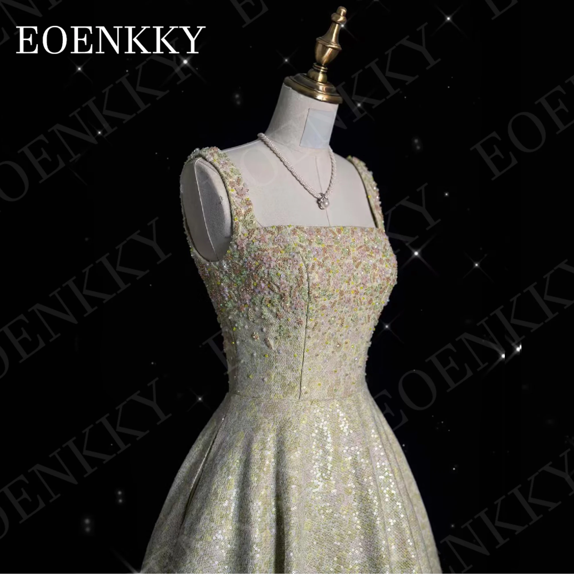 EOENKKY Sparkly Prom Dress Elegant Luxury Glitter Sequin A Line Beaded Square Neck Celebrity Party Gown Floor Length Customized