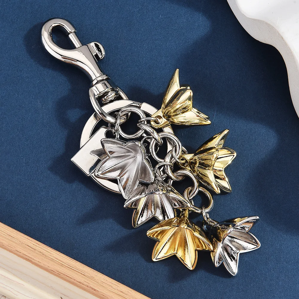 Small Fresh Countryside Wind Chime Flower Plant Flower Car Keychain Bag Pendant Metal Jewelry Decoration