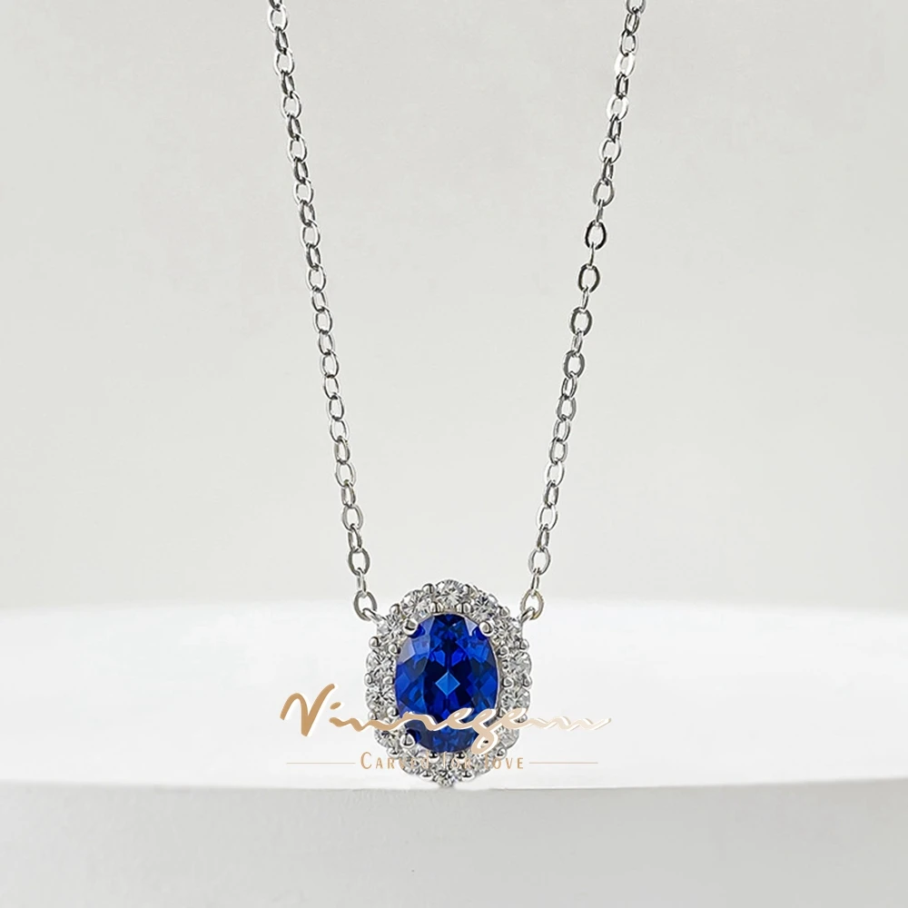 Vinregem 6*9 MM Oval Cut Sapphire High Carbon Diamond Gemstone Pendant Necklaces 100% 925 Sterling Silver Fine Jewelry Wholesale