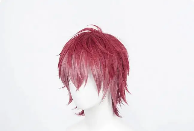 Escuro vermelho gradiente curto Cosplay peruca, cabelo sintético resistente ao calor, boné, fantasia