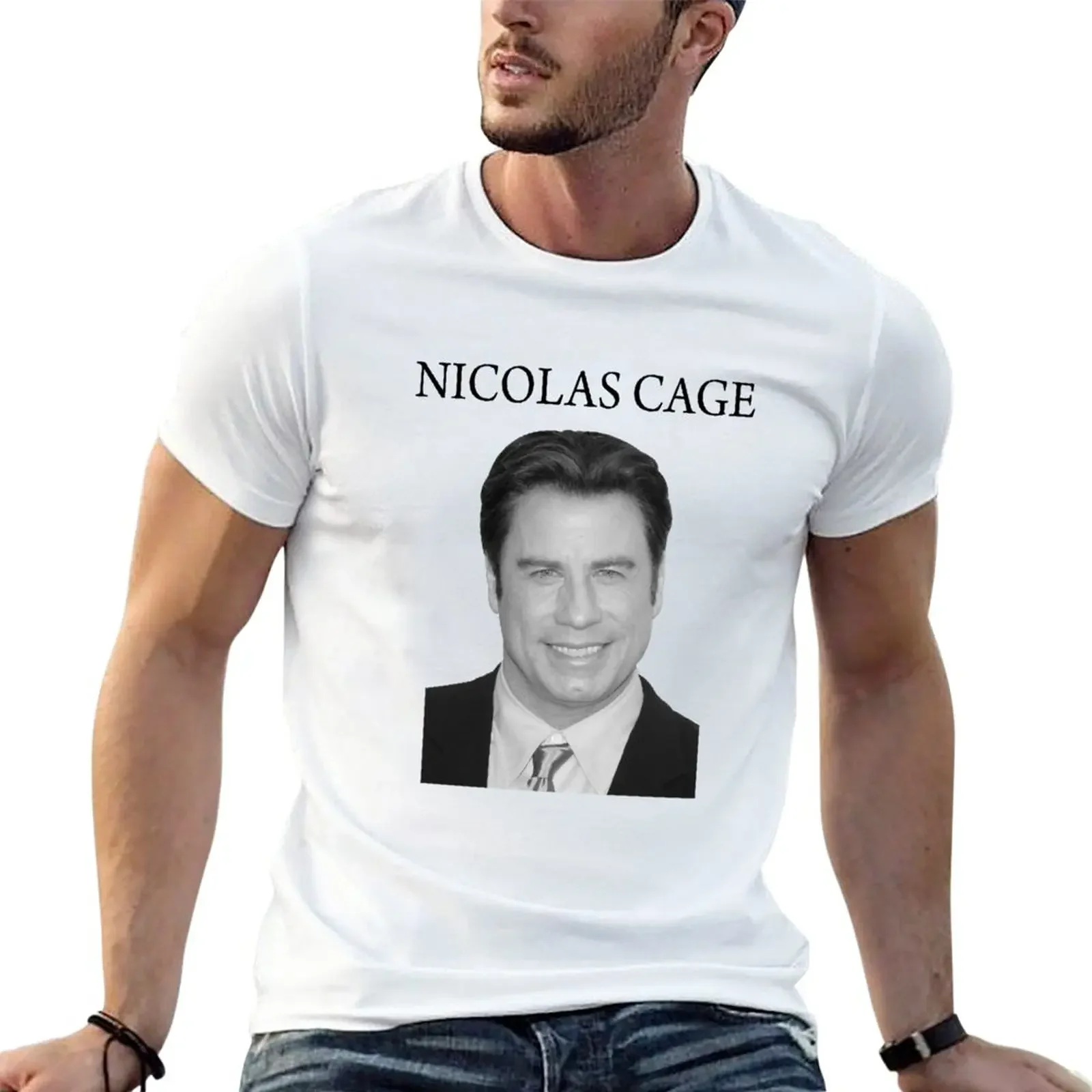 

New Nicolas Cage John Travolta Faceoff T-Shirt vintage clothes hippie clothes plus size tops Short sleeve mens t shirt