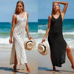 Capa de maiô sem mangas de malha feminina, vestido de praia, biquíni encobrir, roupa de banho, crochê, desgaste do verão