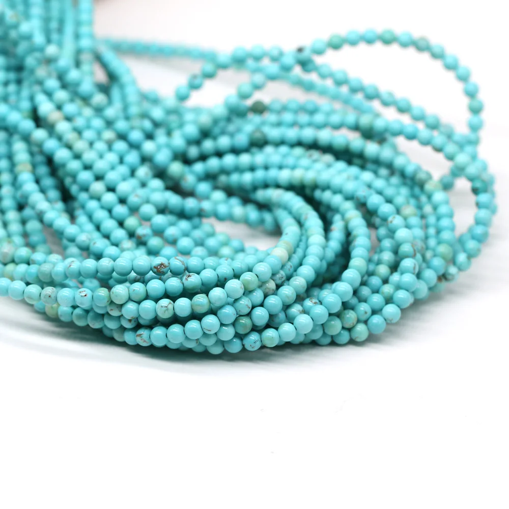 Natural Stone Round Row Smooth Gray Bead Blue Turquoise Lady Christmas Gift ForJewelry Make DIY Necklace Bracelet Accessories