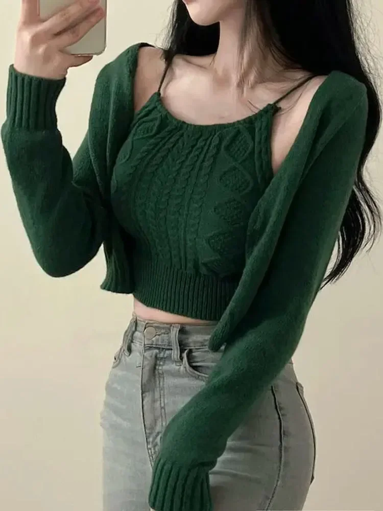 Halter Twists Knitting Cardigan Neck Strap Sueters De Mujer Sweaters For Women Summer Cropped Cardigan Knitwear Vest Coat