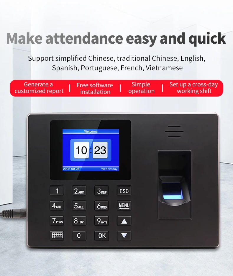 F06 TCP/IP USB 1000  Users Fingerprint Time Attendance Free Installation Timing Ring Screen Biometric Time Recording Clock Finge