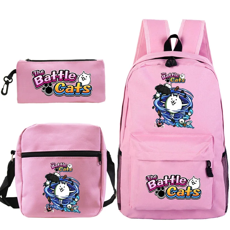 Sac à dos imprimé The Battle Cats pour enfants, sacs d'école pour enfants, sac de livre de voyage initié, grande capacité, sac à stylo, garçons, filles, ensemble de 3 pièces