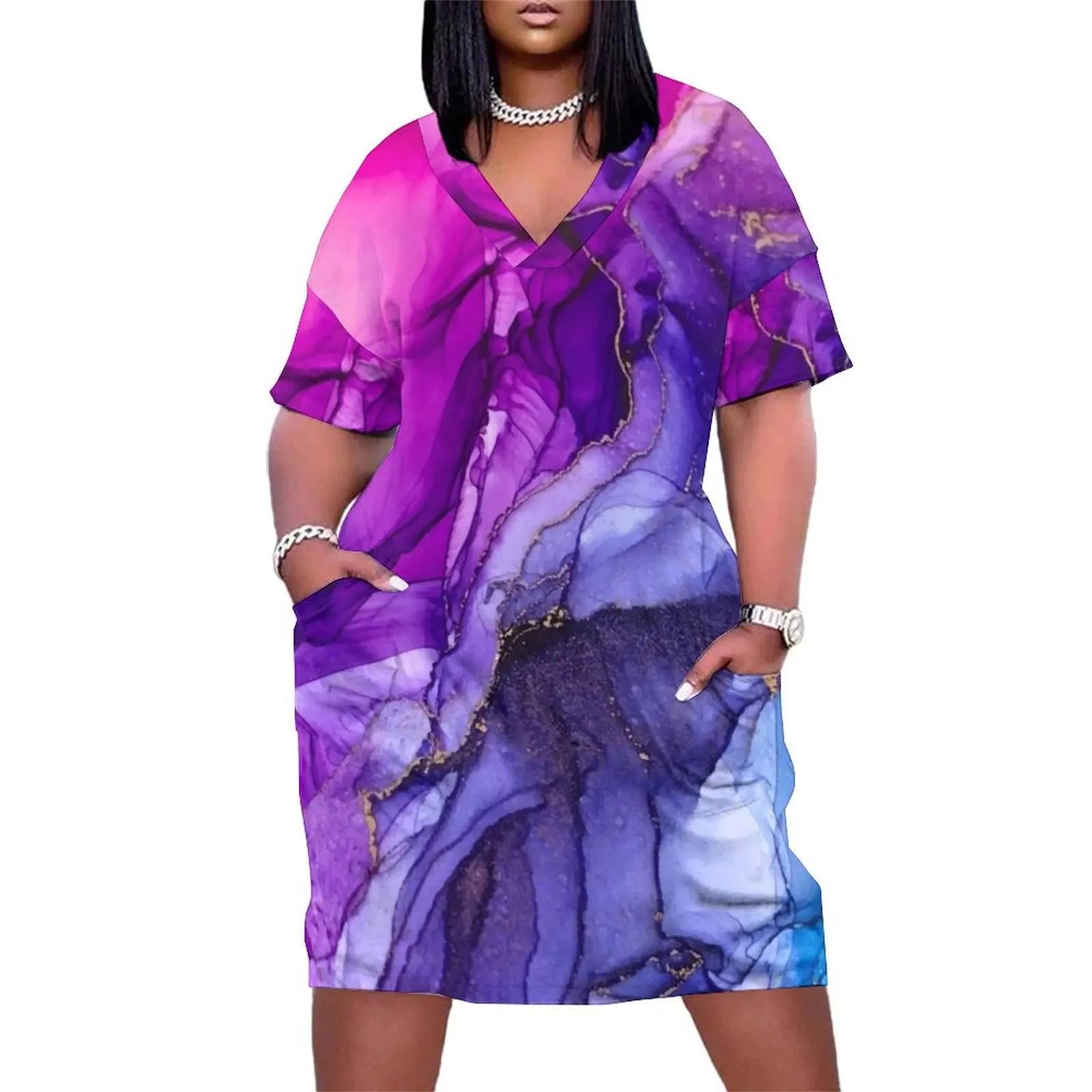 

Abstract Vibrant Rainbow Ombre Loose Pocket Dress women"s clothing korea stylish dress dresses