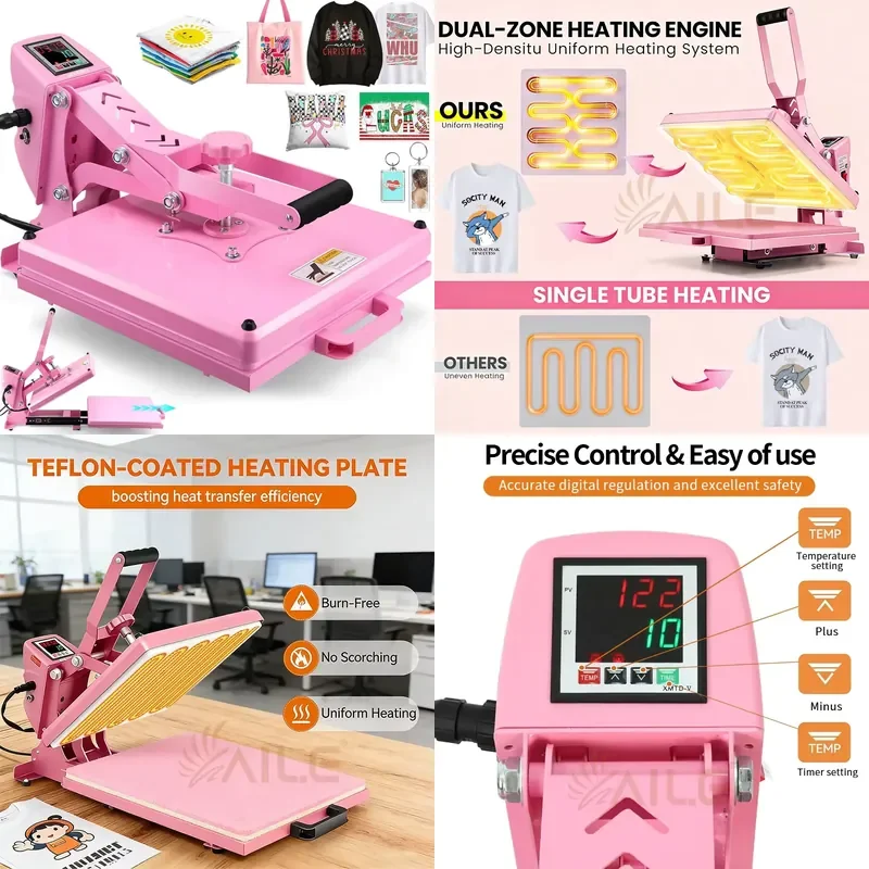 STROVAN 15x15 Slide Out, Heat Transfer Machine Transfer Sheets, Clamshell Heat Press Machine for T-Shirts, Bags, Mouse