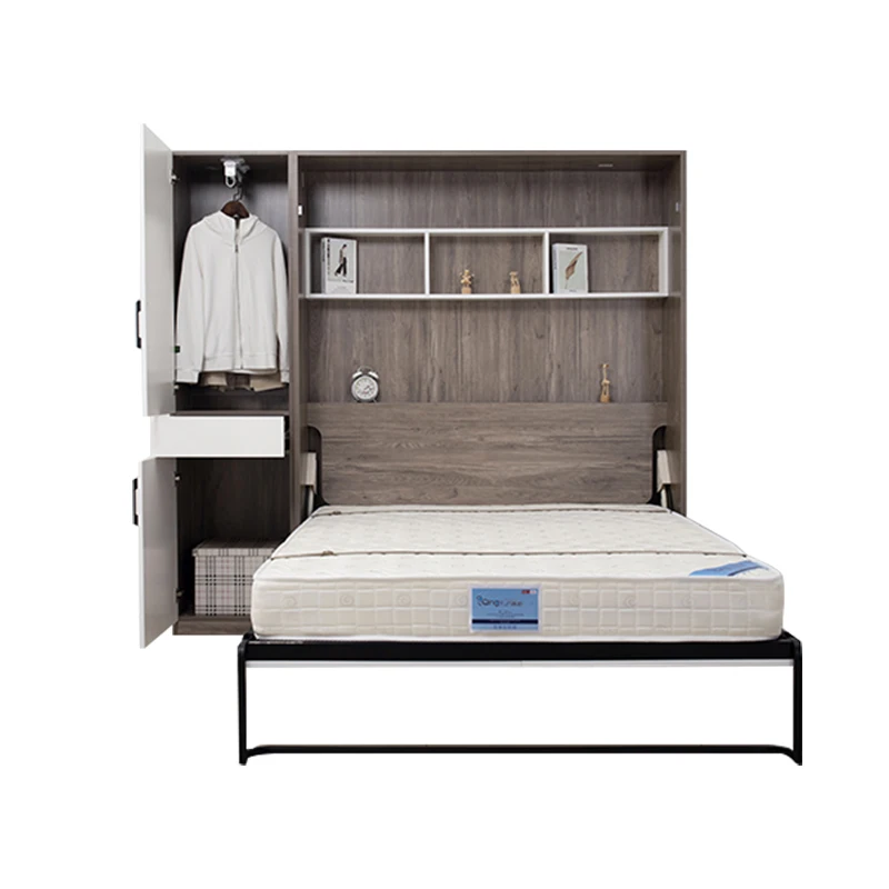 Small apartment multi-functional invisible bed upturned combination wardrobe integrated folding wall-mounted hidden  light