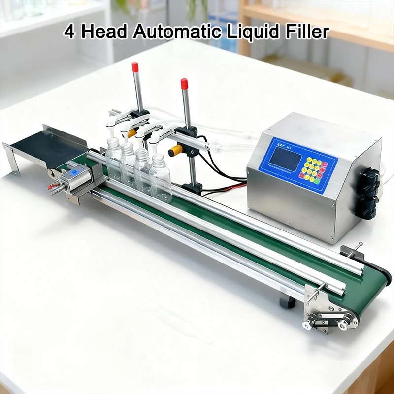 4 Head Automatic Liquid Filler with Conveyor Belt Magnetic Pump System Liquid Filling hine Beverage Production Line 200W