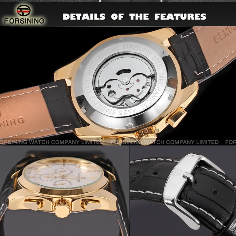 2024 New Original Automatic Men Gold Watch Mechanical Waterproof Luminous Top Luxury Multifunctional Male Leather Wrist Watches