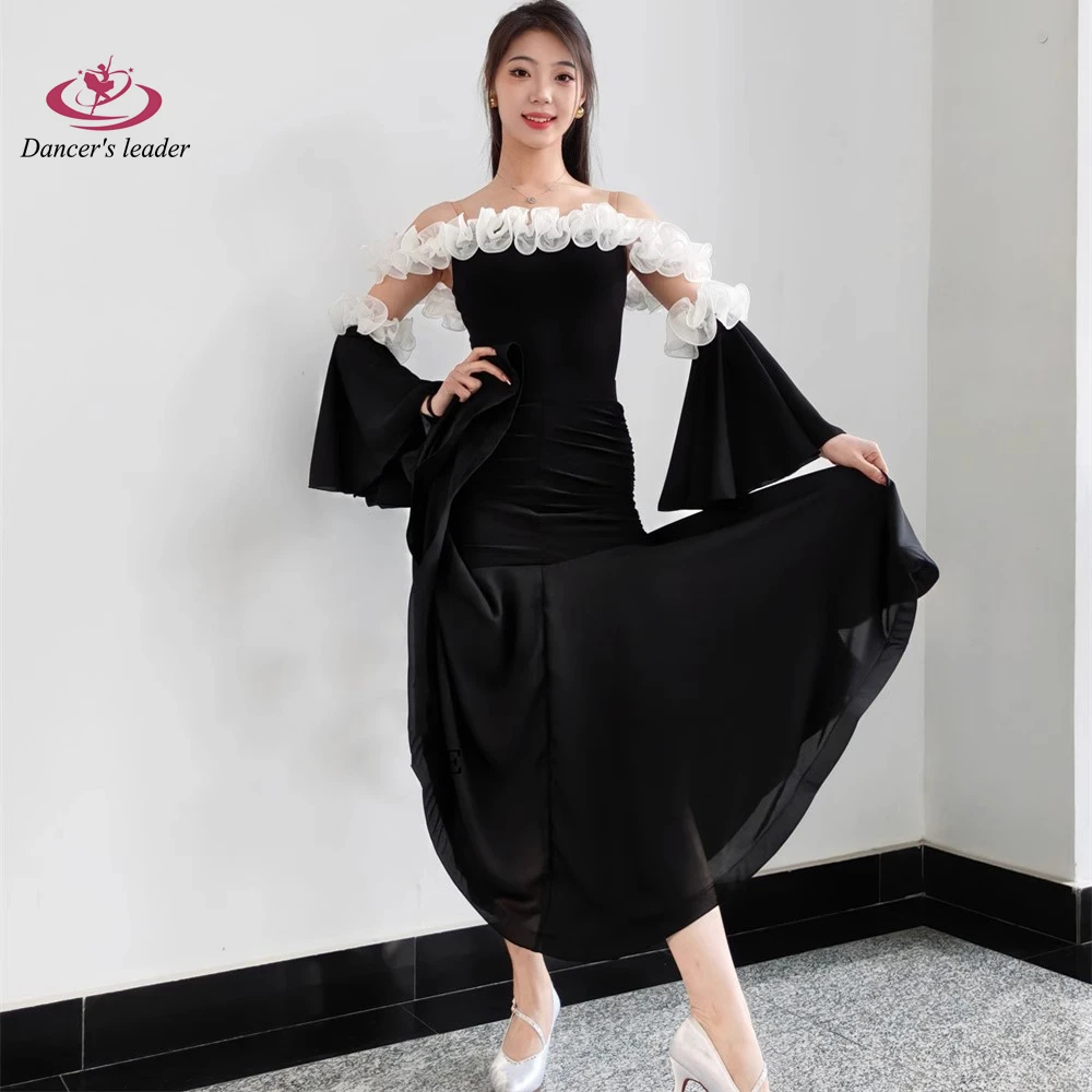 Concurso de dança latina feminino high-end rolos cozidos no vapor decote vestido de exame de arte cha cha samba vestido de desempenho