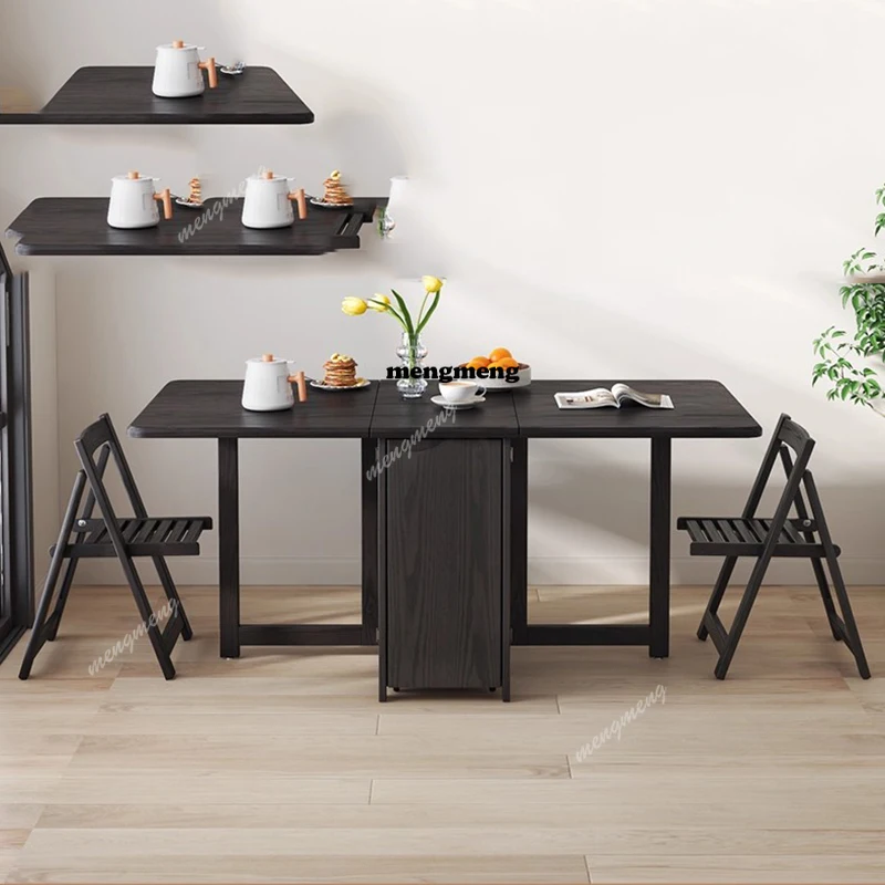 Folding Black Dining Table Wooden Extenable Legs Family Dining Table Contract Expand Mesas Y Sillas De Comedor Furnitures