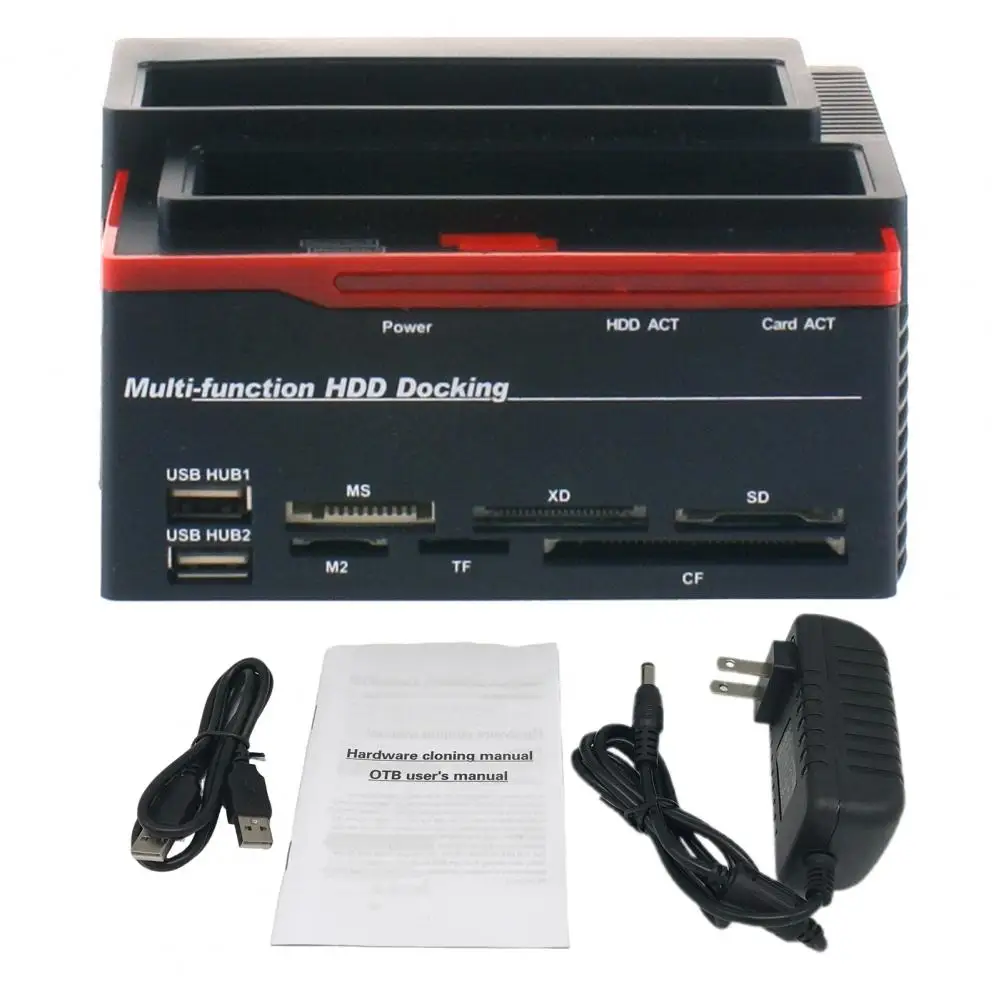

2.5-inch 3.5-inch USB2.0 to IDE/SATA Dual-disk Multi-function Hard Disk Dock LED Indicators Card Reader 2xUSB2.0 External HDD