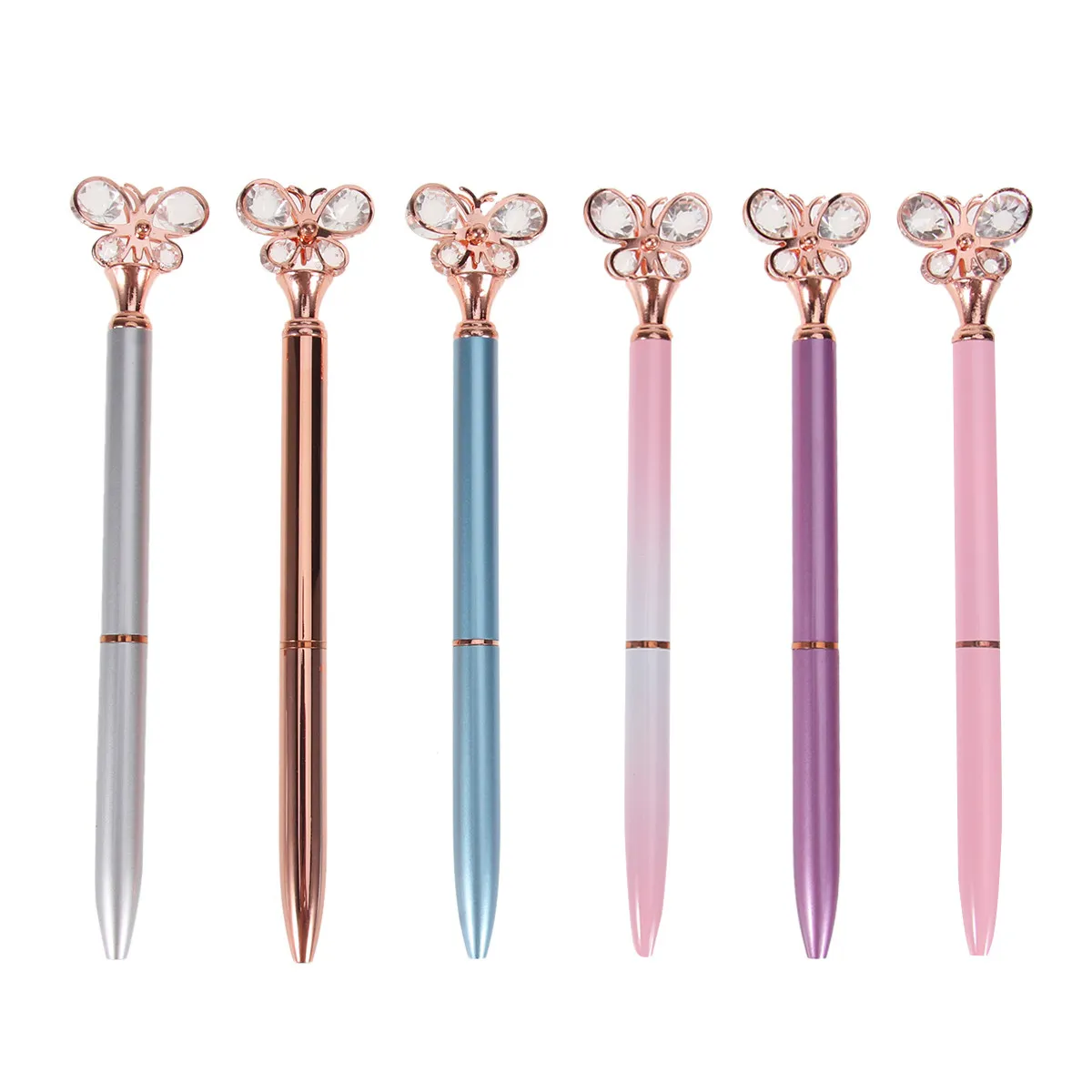 

6 Pcs Butterfly Theme Ballpoint Pens Decorative Crystal Fancy Butterlfly Writing