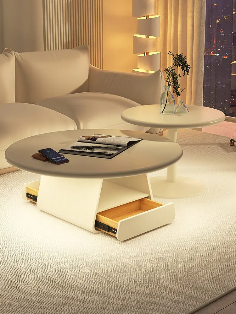 Living room household cream style circular coffee table, big boy mother small unit side table, modern and minimalist internet