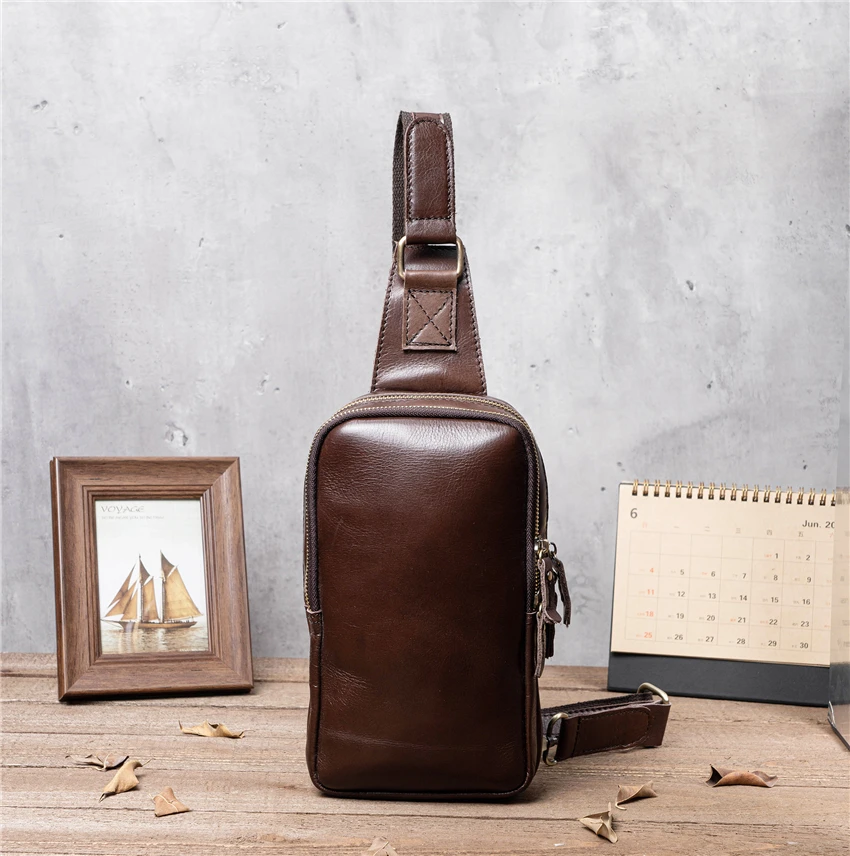 New Genuine Leather Chest Bag Men Travel Fashion Crossbody Business Chest Pack Casual Sling Bag Male Shoulder Messenger Bag