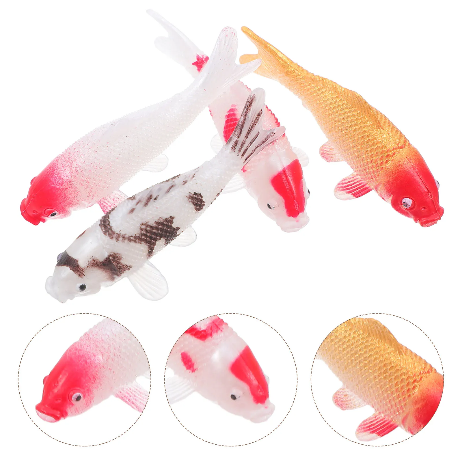 

4pcs Mini Simulated Koi Fish Decor Lifelike Aquarium Garden Sculpture Desk Ornaments Plastic Compact Fish Tank Decorations