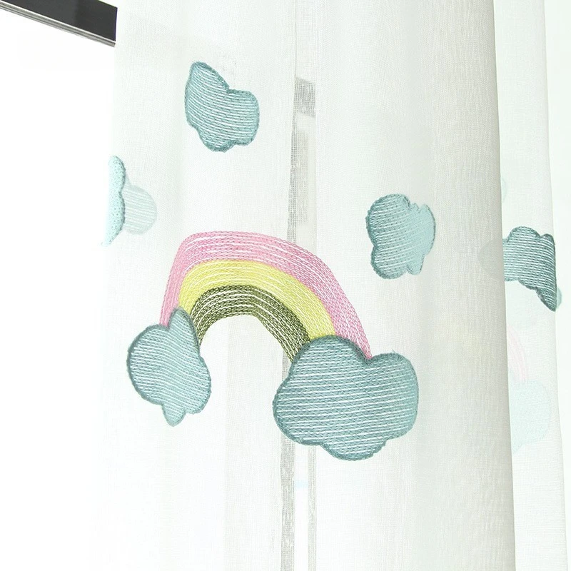 1PC Minimalist Nordic Cloud Childlike Style Embroidered Living Room, Bedroom, White Children's Room Curtains, Window Screens