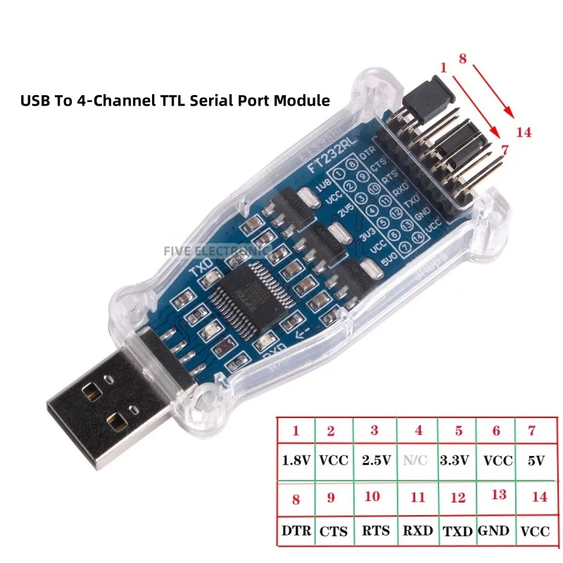 

USB To 4-Channel TTL Serial Module 5V3.3V2.5V1.8V Level For FTDI Chip