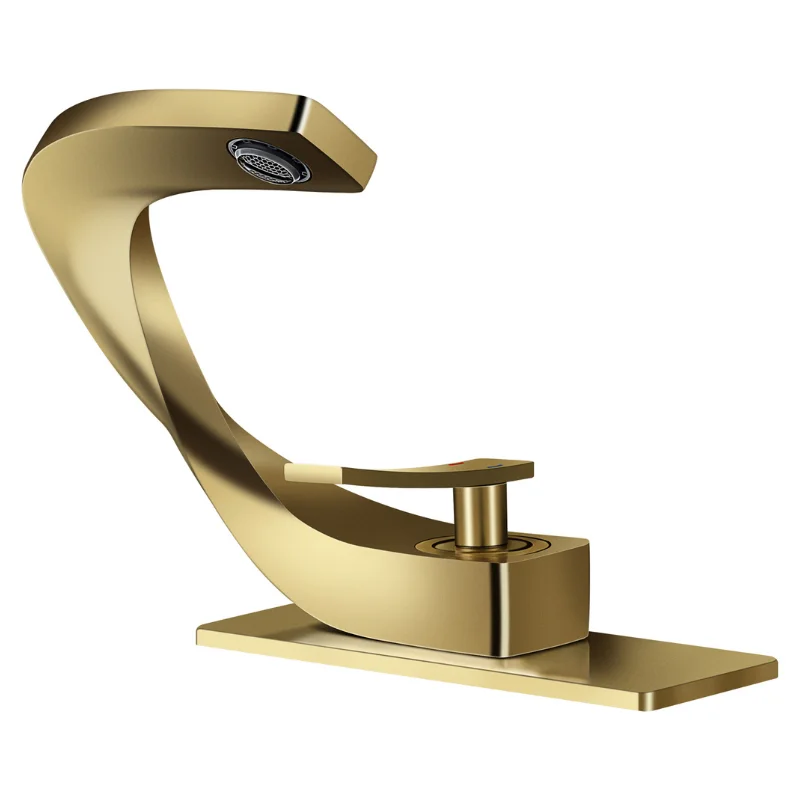 Brushed Golden Gold Lavatory Vanity Brass Bathroom Single Handle Faucet, llaves para lavamanos de bañ Bathroom Faucet for Sink,