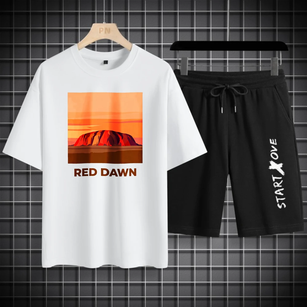 

Мужские комплекты футболок, летняя одежда, мужские часы из полиэстера, дышащие шорты с короткими рукавами, мужской комплект свитшотов, мода